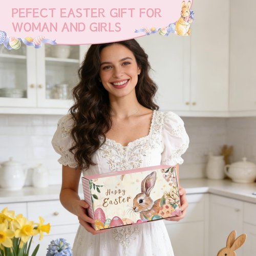 Easter Baskets for Adults, Easters Basket Easter Gifts for Teen Girls, 18oz Bunny Glass Cup Gift with Lid Straw, Prefilled Easters Basket Stuffers for Women with Candle, Bracelet, Socks Hairband