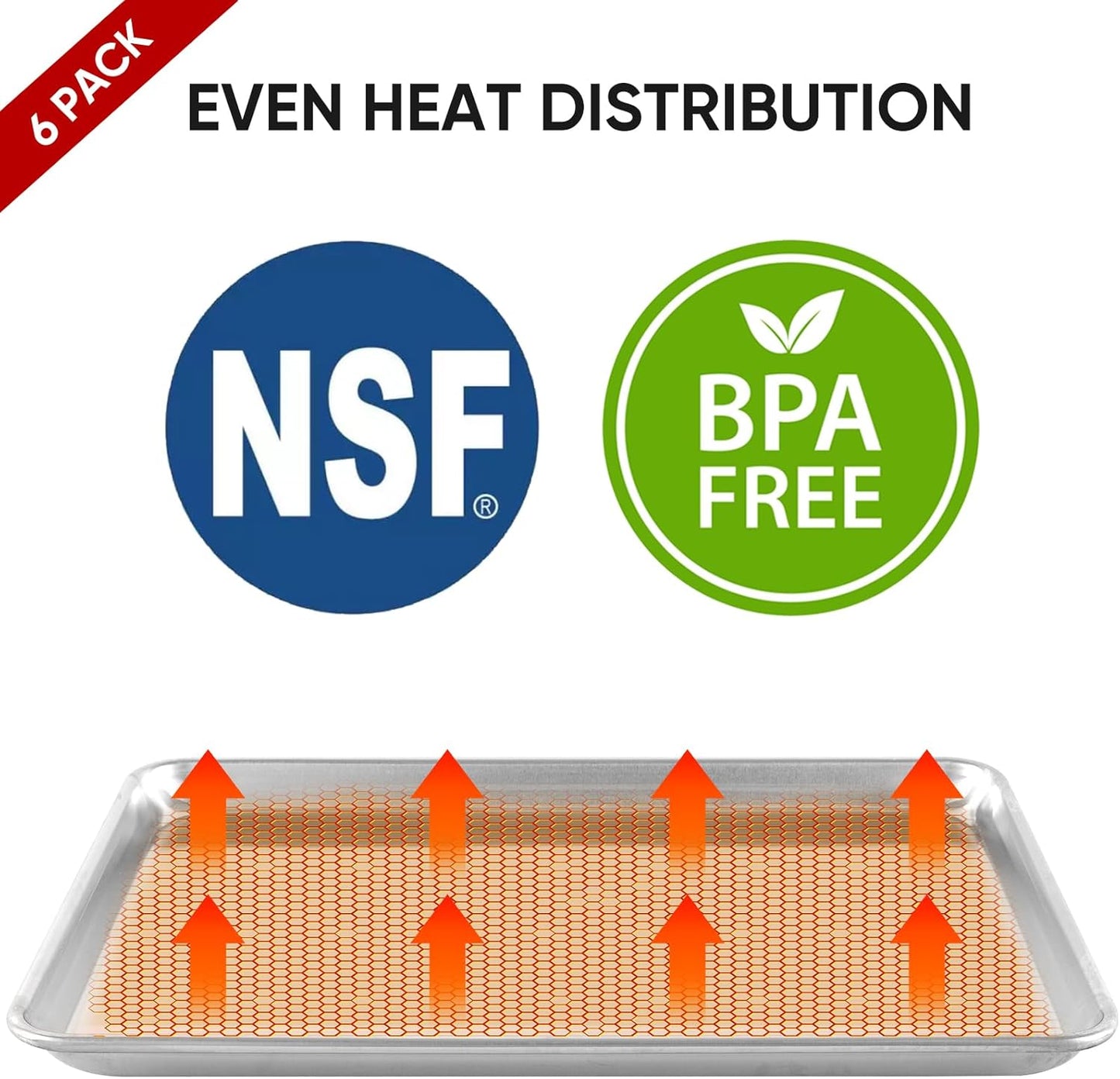 TENUP Aluminum Half Sheet Pan - 6 Pack Heavy Duty Baking Tray, 18" x 13", Warp-Resistant & Rust-Free