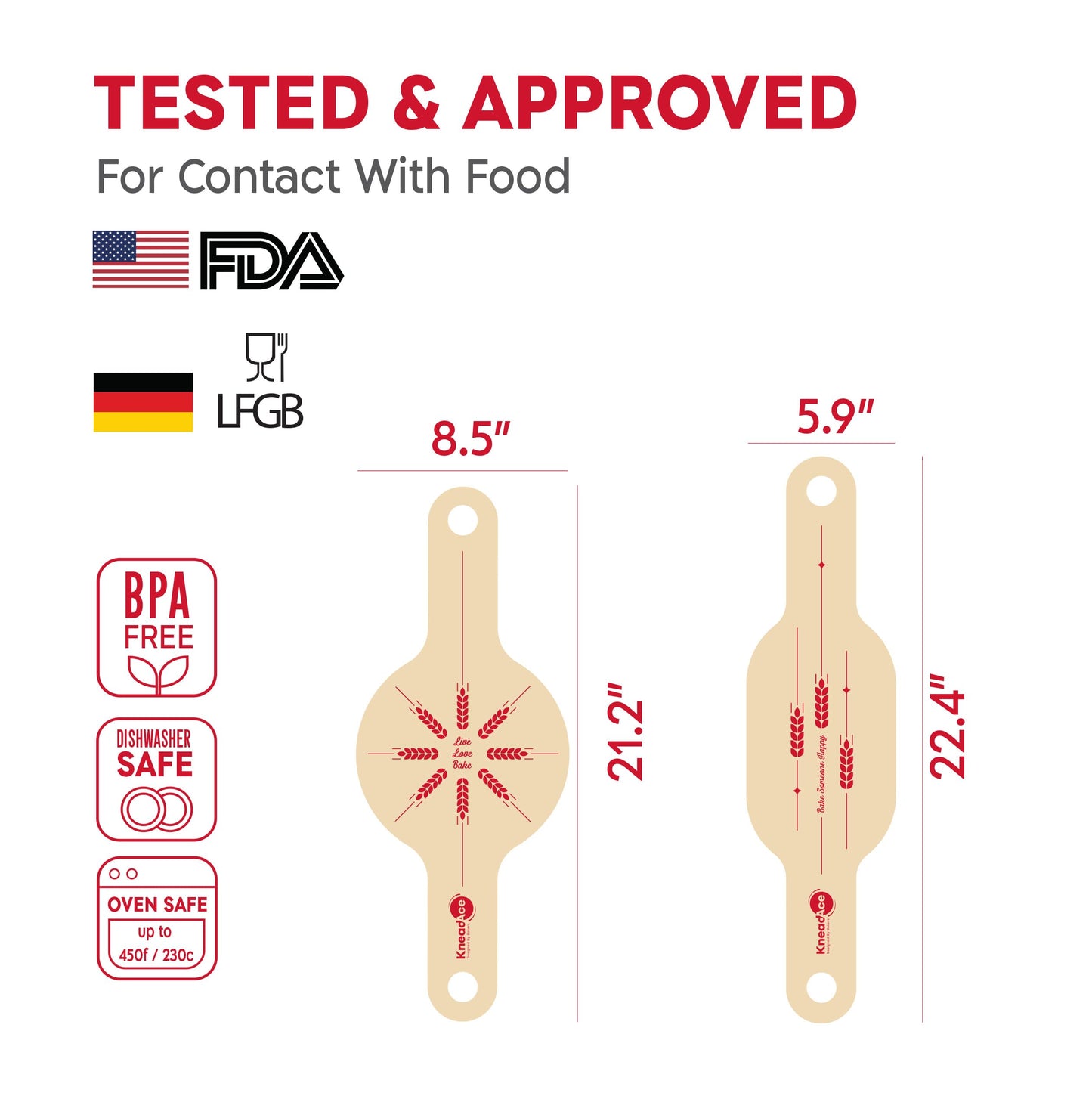 KneadAce Silicone Bread Sling Set Of Oval & Round with Long Handles, Nonstick＆Reusable Easy-Lift Baking Mat Easy Clean Dutch Oven Liners, Sourdough Baking Supplies, Ideal As Gift For Bakers