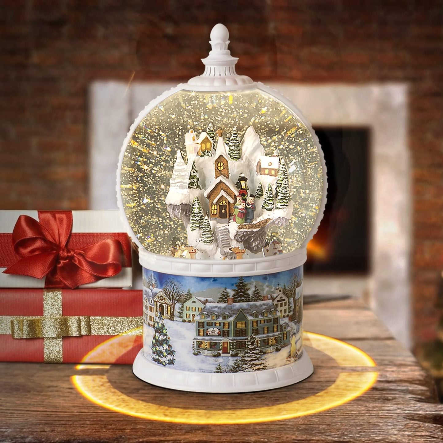 Skiennix Large Christmas Snow Globe - Rotating Santa Train Scene | 10.2-Inch Music Box with 8 Melodies & Timer