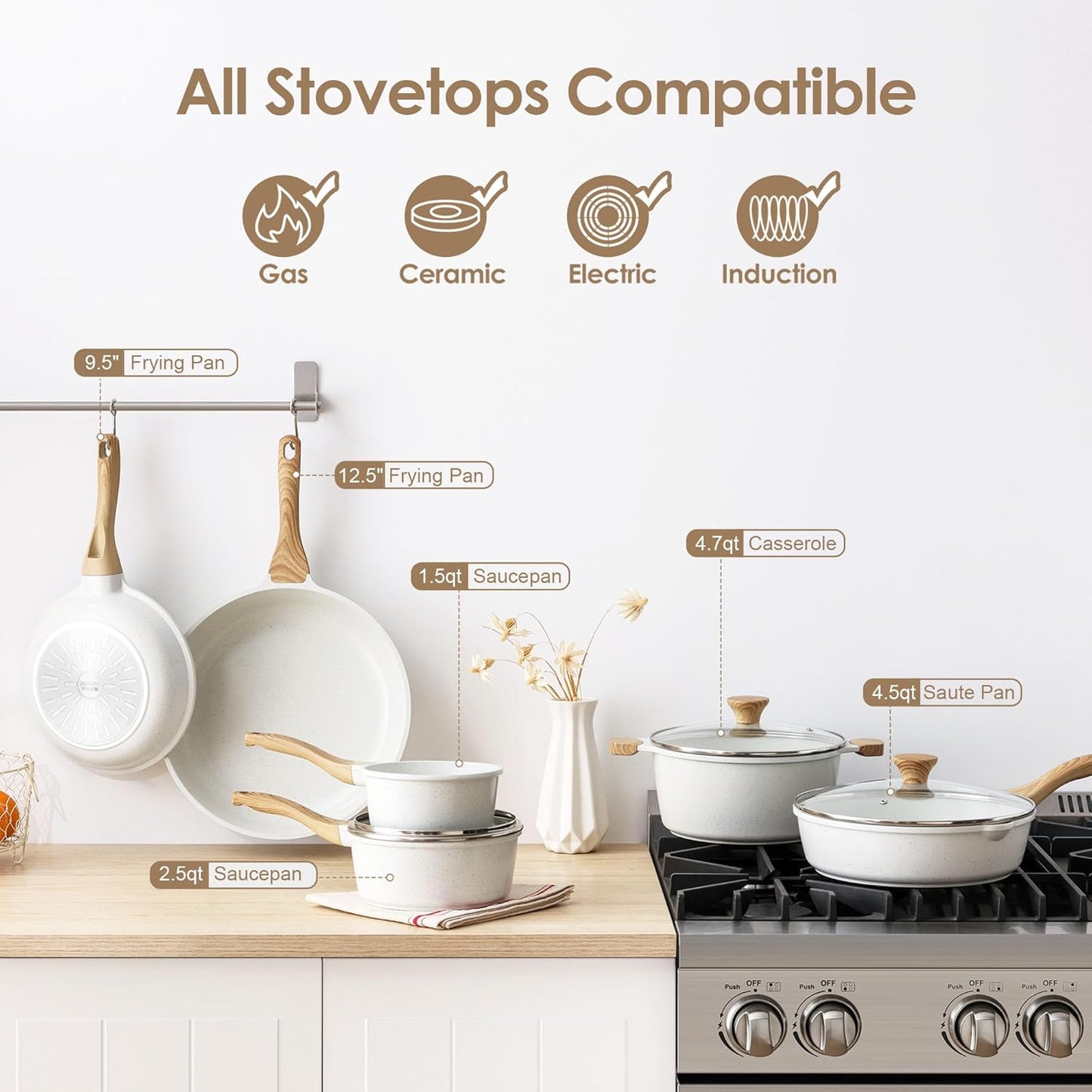 SENSARTE 16-Piece Nonstick Ceramic Cookware Set - Healthy, Non-Toxic Pots & Pans with Stay-Cool Handles & Utensils