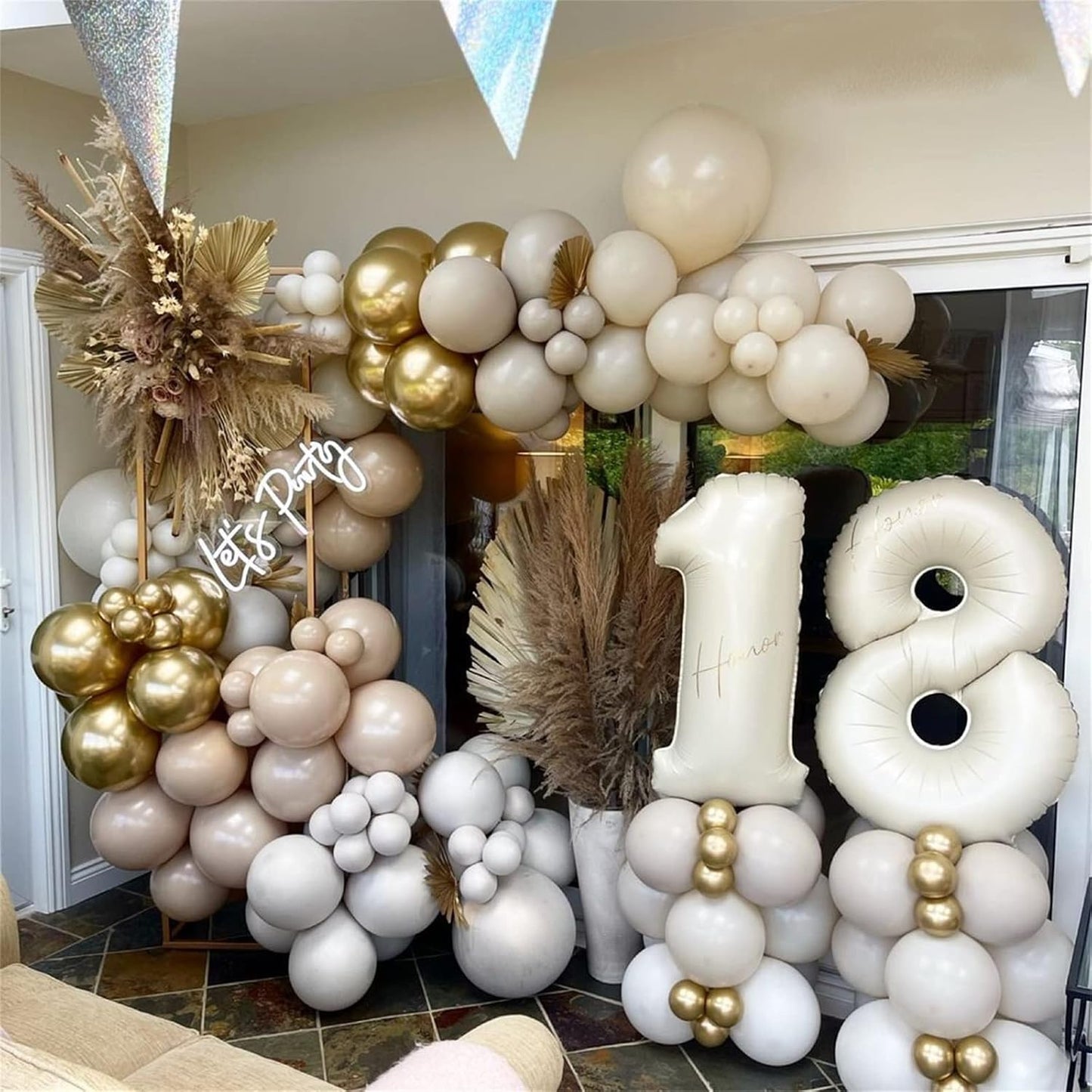 Skiennix 40-Inch Number 1 Balloon - 60 Pcs White Gold & Nude Cream Confetti Balloons for 1st Birthday & Boho Wedding Decor