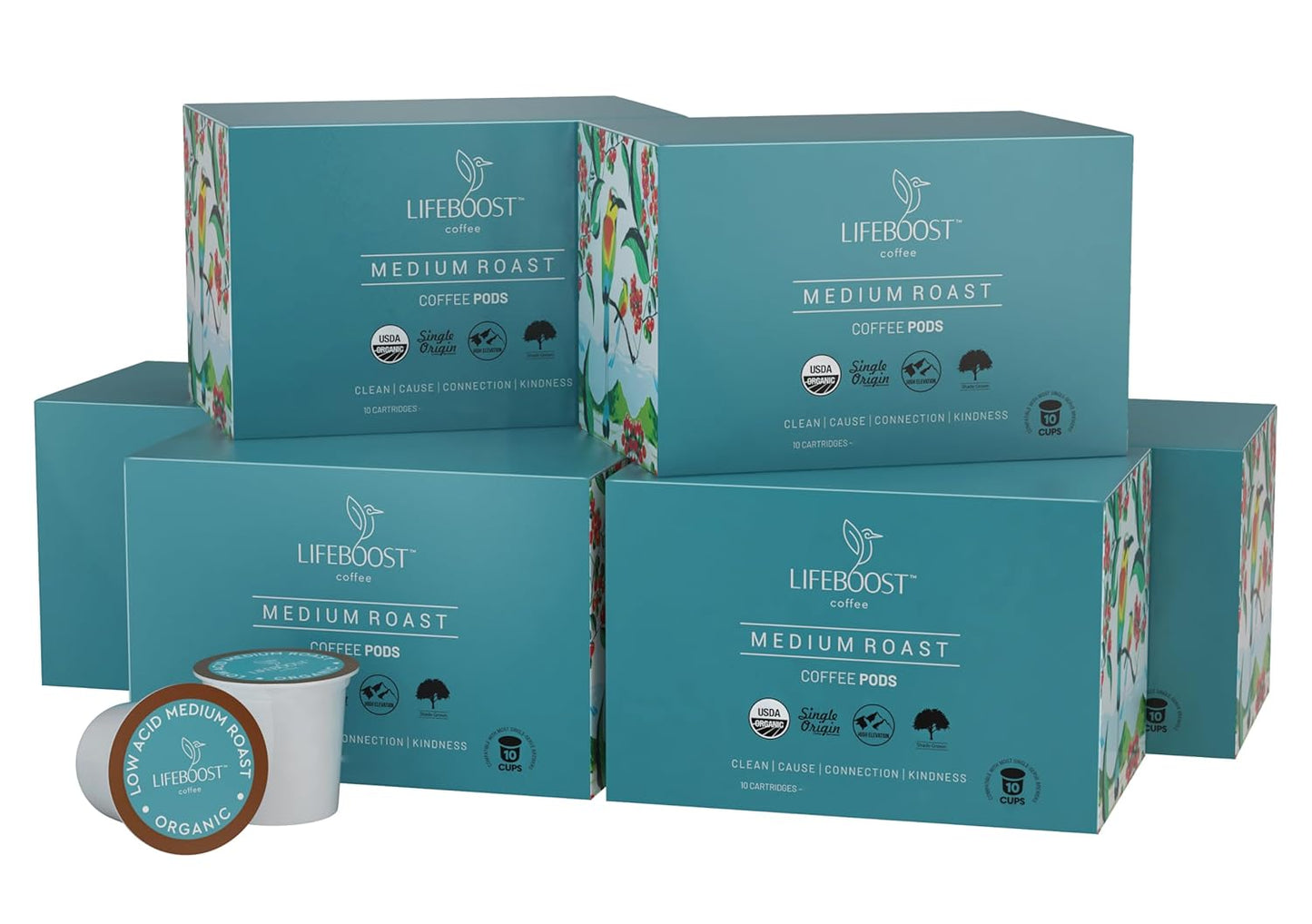 Lifeboost Medium Roast Coffee K-Cups | Low Acid, Mold-Free, Organic Pods - Compatible with Keurig - 10 Count
