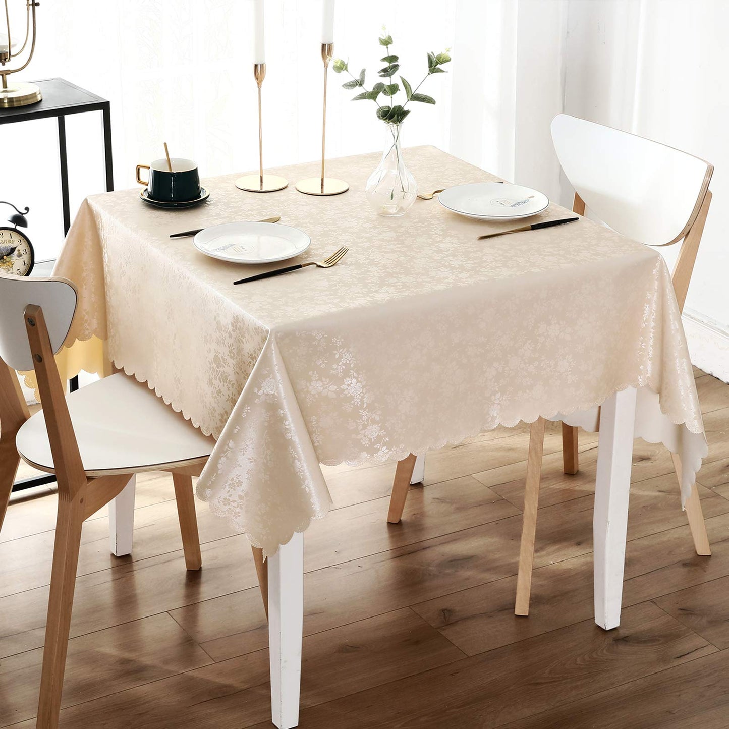 Smiry Square Table Cloth, Waterproof Heavy Duty Vinyl Tablecloths, Wipeable Washable Table Cover for Kitchen and Dining Room (Beige, 54" X 54")