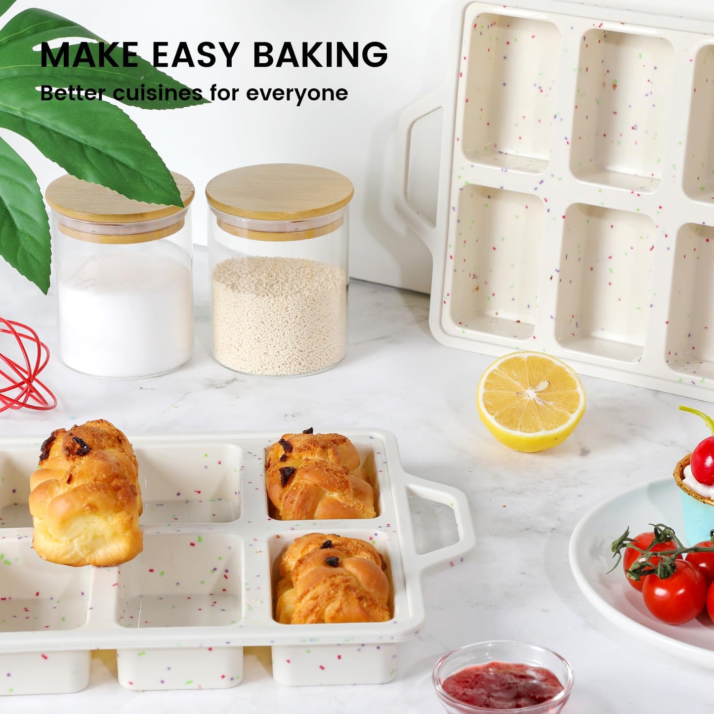 Vinino Compact 8-Cavity Mini Silicone Loaf Pan Cream for Recipe Testing