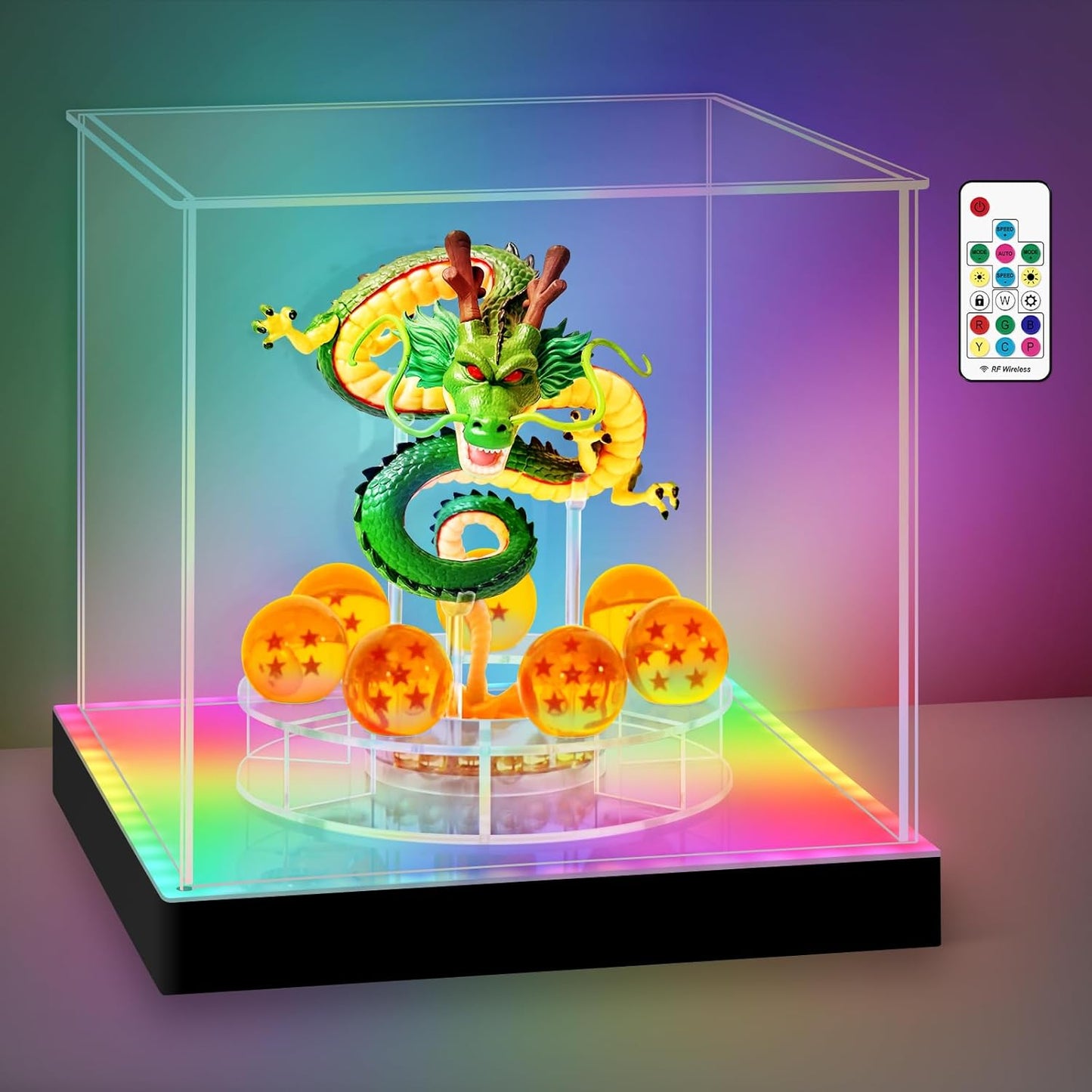 Shenron Clear Acrylic Display Case - LED Showcase for Dragon Shenlong Statue & Dragon Balls | Dustproof Protection