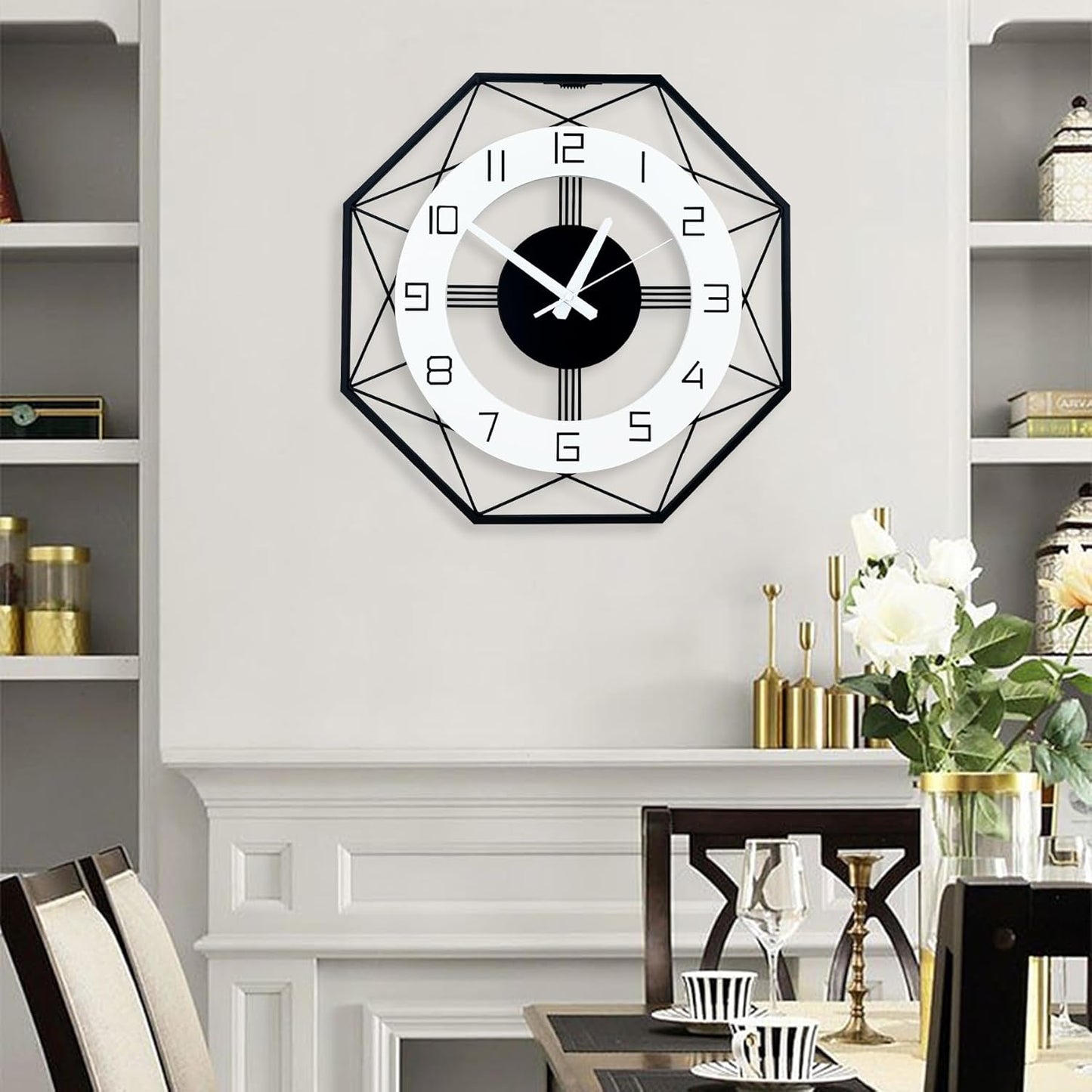 Large Wall Clock for Living Room Decor, Modern Decorative Silent Wall Clock, 15.7 Inch Big Wall Clocks Battery Operated Non Ticking Decoration Clocks Wall for Home Decor Bedroom Kitchen Office House