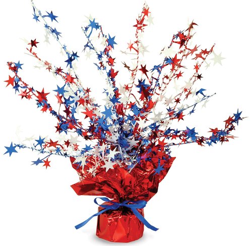 Beistle Patriotic Star Gleam ‘N Burst Centerpiece, 15” – Metallic USA 4th of July Table Decorations in Red White and Blue