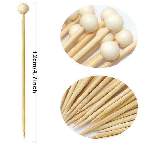 BLUE TOP 4.7 in 200PCS Wooden Ball Food Cocktail Picks Food Skewers Bamboo Picks for Charcuterie, Appetizers, & Cocktail Picks For Parties