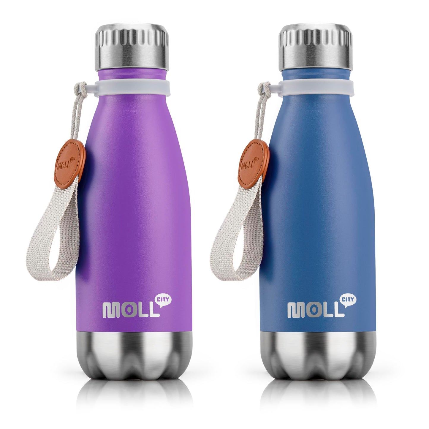 Mollcity 9 oz Water Bottle Stainless Steel Double Wall Vacuum Insulated Sports Water Bottle for Kids, Small Mini Cola Shape Water Bottle Leak Proof (Purple-Royal Blue)