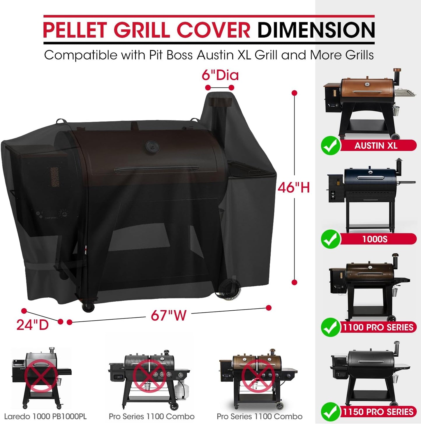 Unicook Pellet Grill Cover - Heavy Duty Waterproof Protection for Pit Boss Austin XL | Fits PB Rancher XL & 1000/1100 Pro Grills
