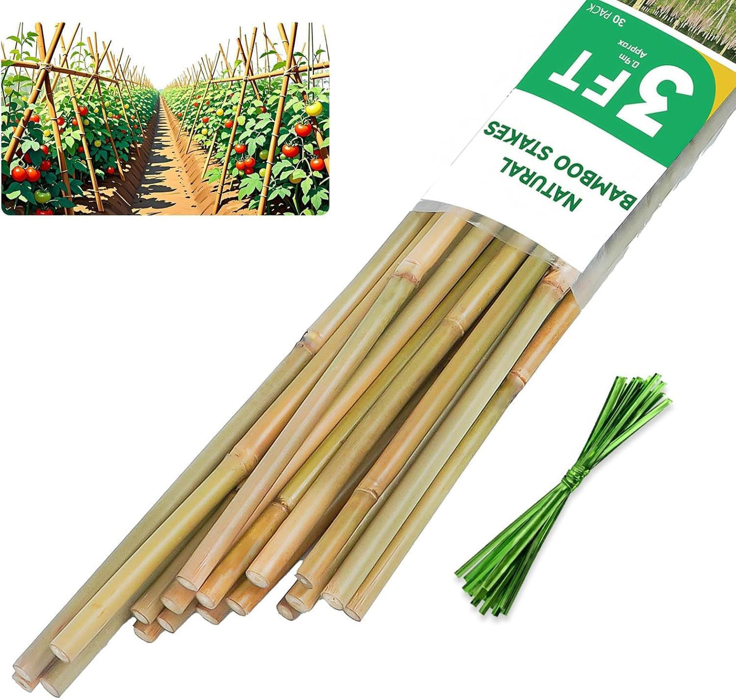 Natural Bamboo Plant Stakes by [Brand Name] - 3ft for Tomatoes, Beans & Climbing Plants | 30pcs