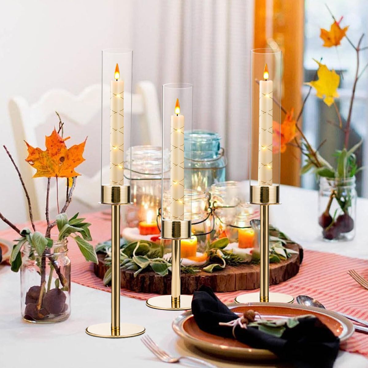 VINCIGANT 6PCS Acrylic Candle Holders - Elegant Metal Tall Holders with Lampshade for Weddings & Parties | Gold