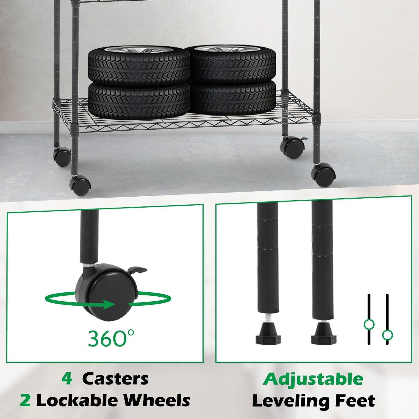 PayLessHere 5-Tier Wire Shelf with Wheels - Adjustable Heavy-Duty Storage Rack | Black | 14"x30"x60" | Rust-Resistant, Easy No-Tool Assembly