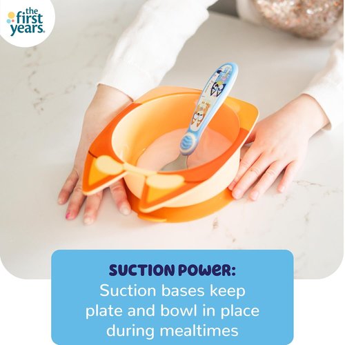 Bluey Kids Dinnerware Set - Suction Plate, Bowl & Stainless Steel Silverware - 4-Piece Feeding Essentials