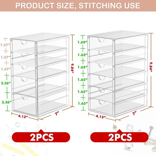 Caktraie Desk Organizer - 22 Drawer Plastic Storage Bins for Office & Makeup | 4 Pack