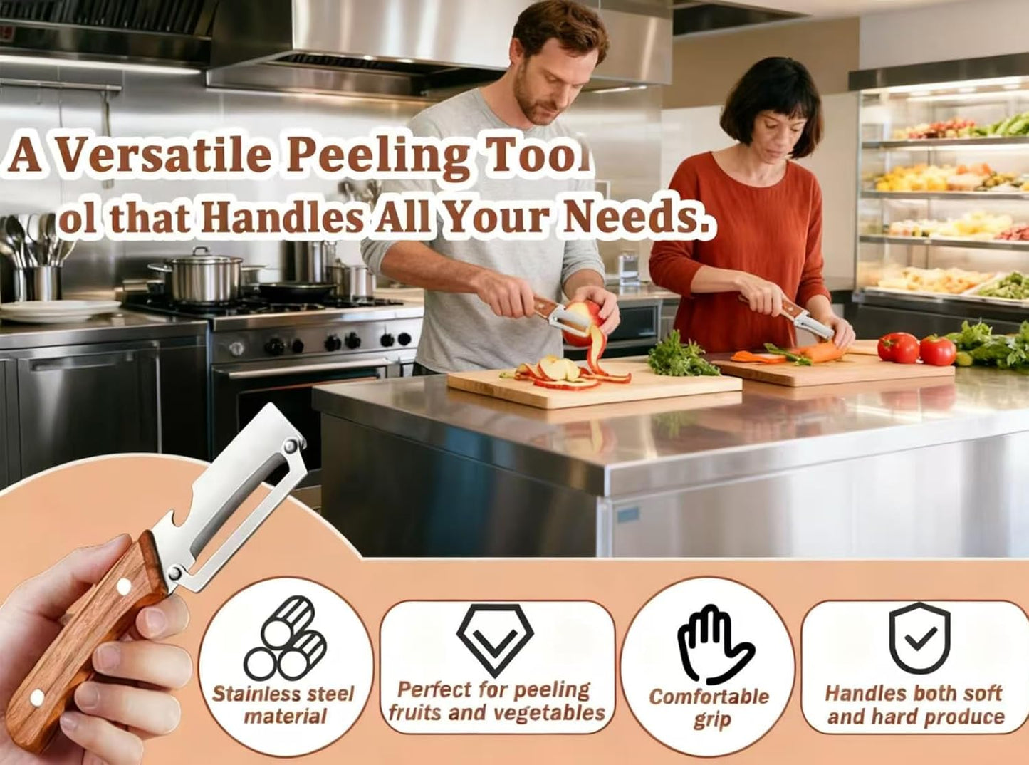 Skiennix Multi-Functional Vegetable Peeler - Premium Stainless Steel Blade & Wooden Handle | Ideal for Fruits & Vegetables