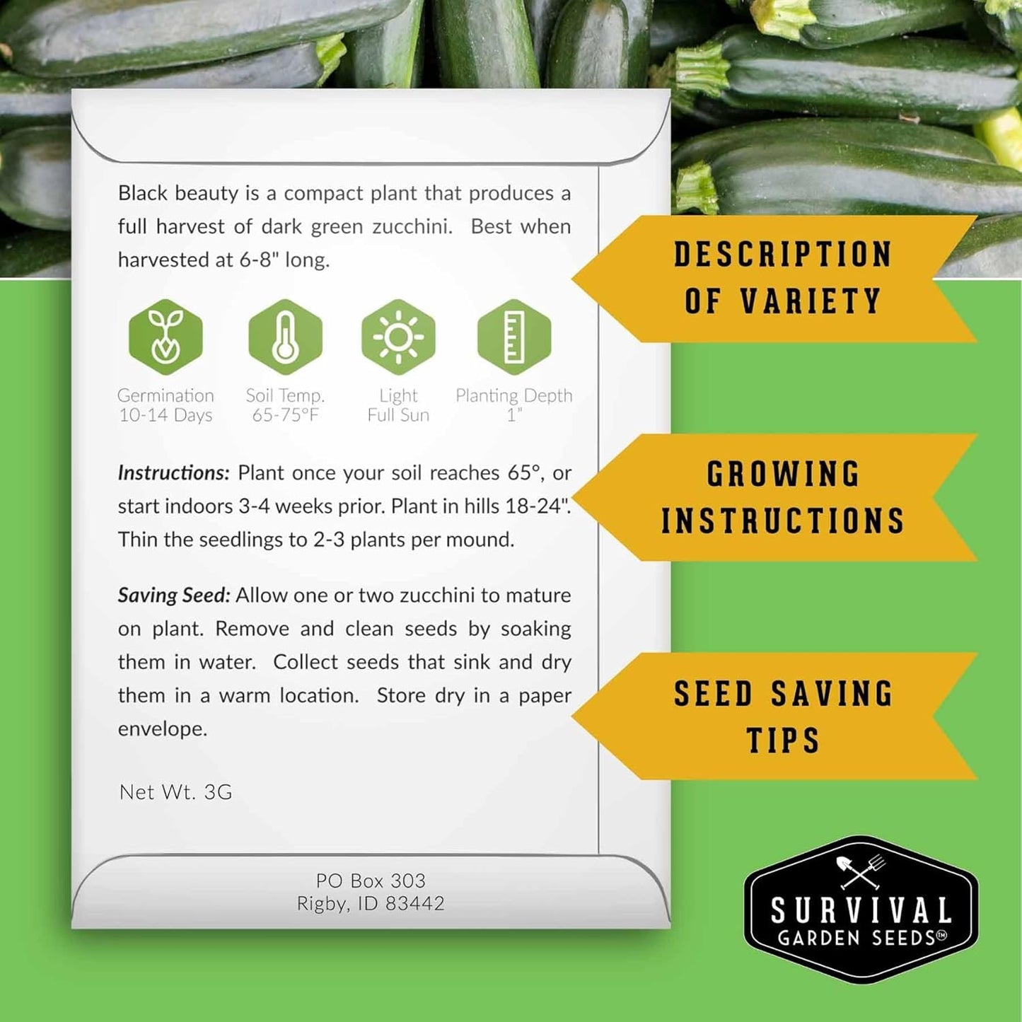 Survival Garden Seeds - Zucchini & Squash Collection | Non-GMO Heirloom Seeds Assortment
