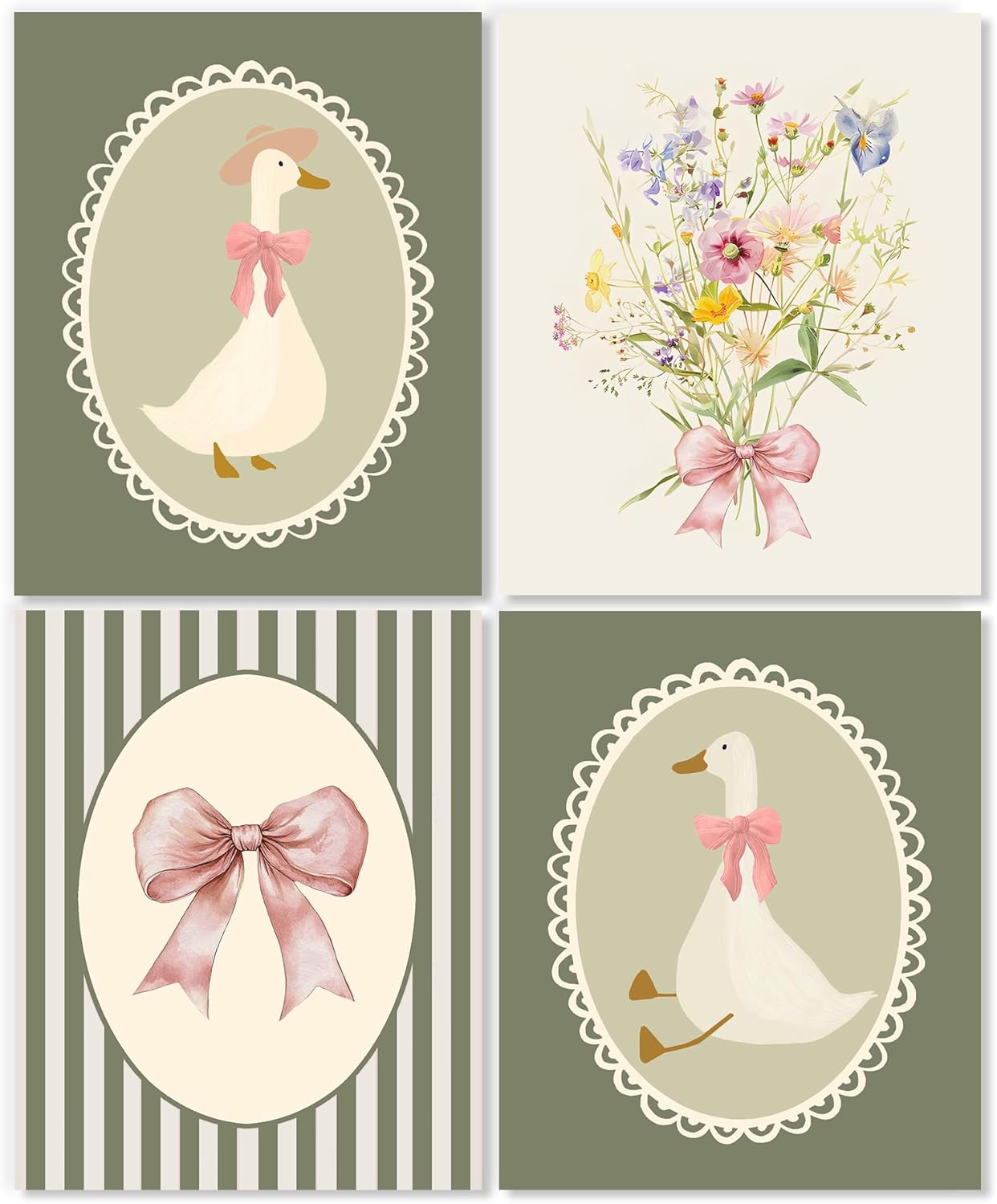 LUKIPOM Boho Girl Nursery Wall Art Prints - Set of 4 Floral Posters for Baby Room Decor | Sage Green Wildflowers