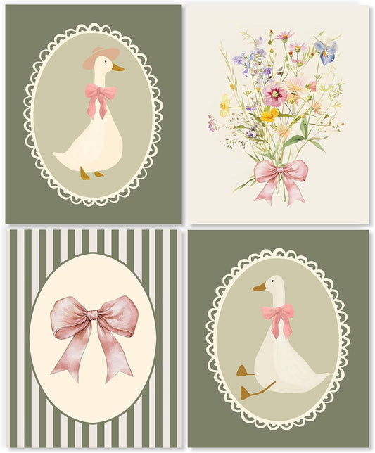 LUKIPOM Boho Girl Nursery Wall Art Prints - Set of 4 Floral Posters for Baby Room Decor | Sage Green Wildflowers