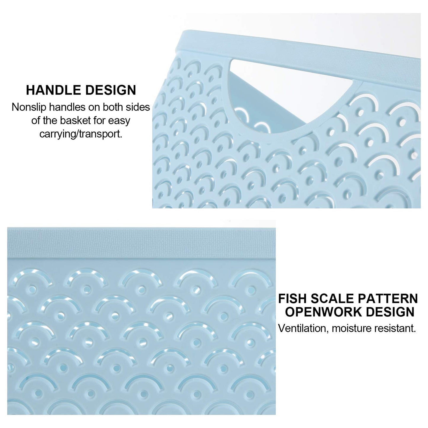 STARVAST 3 Pack Large Plastic Storage Baskets, Portable Pink Fish Scale Pattern Hollow Desktop Storage Bin Box with Handle for Cabinet Office Bathroom Closet– 13.8 x 11.2 x 5.1 inches