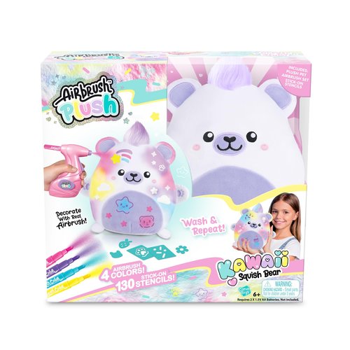 Canal Toys Airbrush Plush Kawaii Squish Bear: Includes Plush Bear, Airbrush Set and Stick on Stencils; Color and wash and Repeat; Create Your own Style