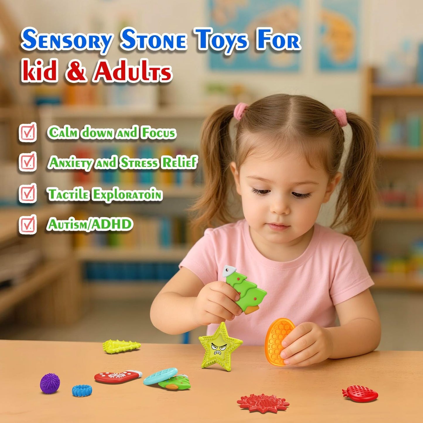Advent Calendar Fidget Toys - Sensory Stone Set for Kids | 24 Days Countdown | Perfect Christmas Gift