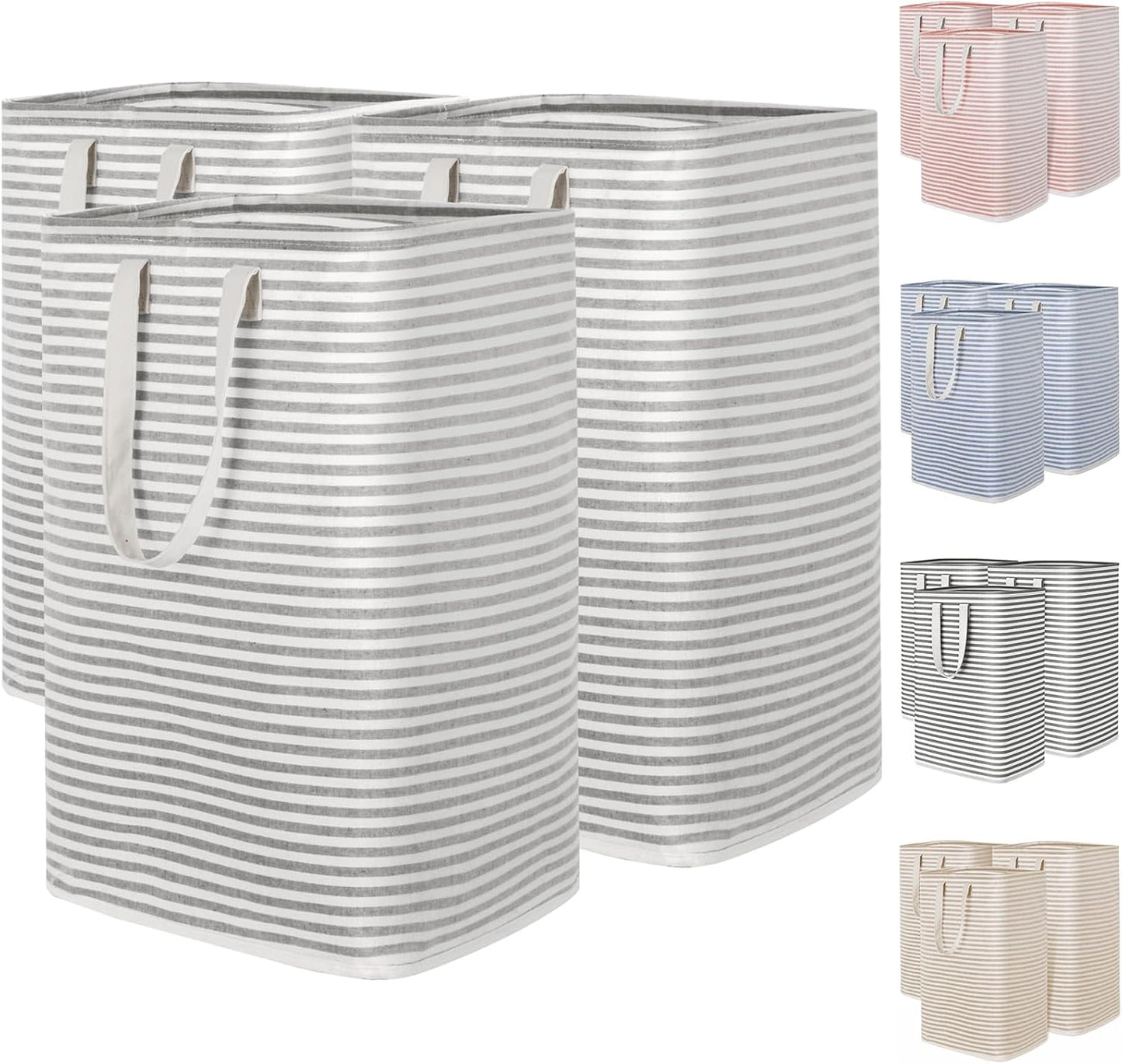 Lifewit 3-Pack Laundry Basket - 80L Collapsible Hamper with Reinforced Handles | Waterproof Grey Design
