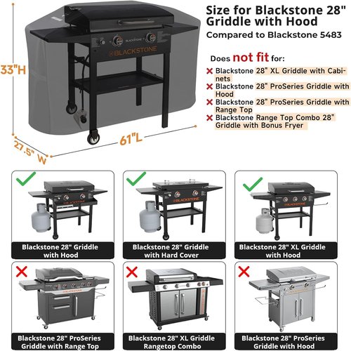 Blackstone Griddle Cover - Heavy Duty 800D Waterproof & Durable | Fits 28-Inch Griddle with Hood