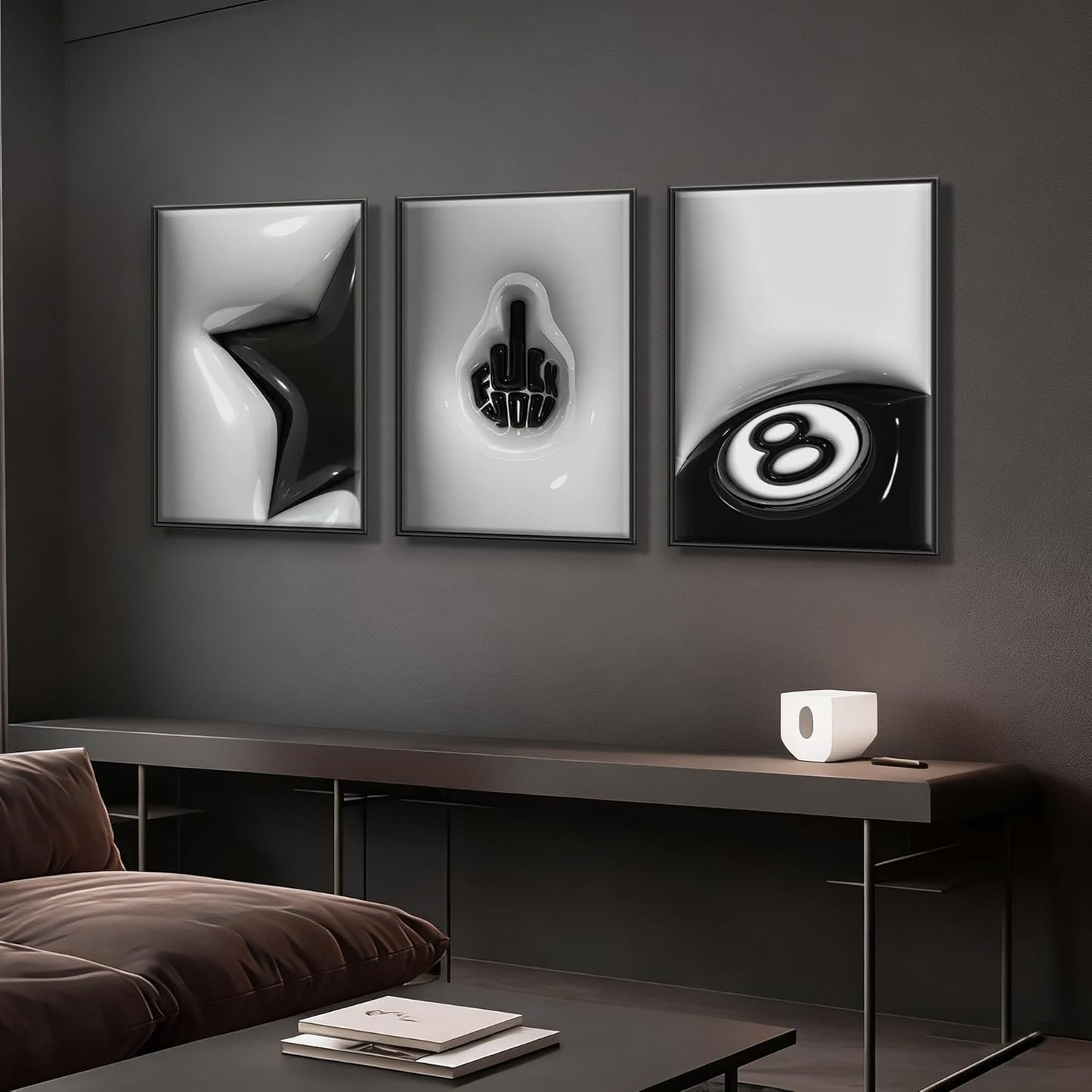 WNRTEKNK Lucky 8 Ball Wall Art - Trendy Black & White Canvas Print for Teen Rooms | 12x16 in Unframed