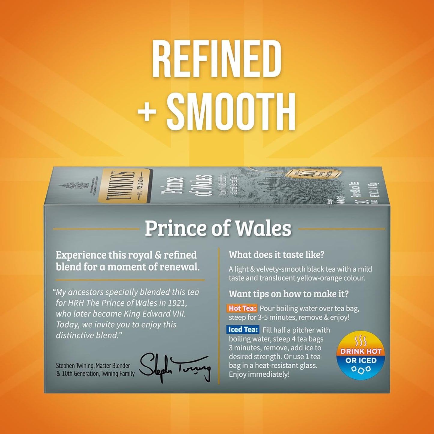 Twinings Prince of Wales Black Tea - Velvety Smooth & Mild Flavor - 20 Individually Wrapped Bags