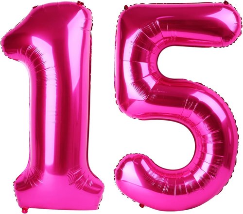 Hot Pink Number 15 Balloons - 40 Inch Birthday Decorations for Girls' 15th Birthday Party