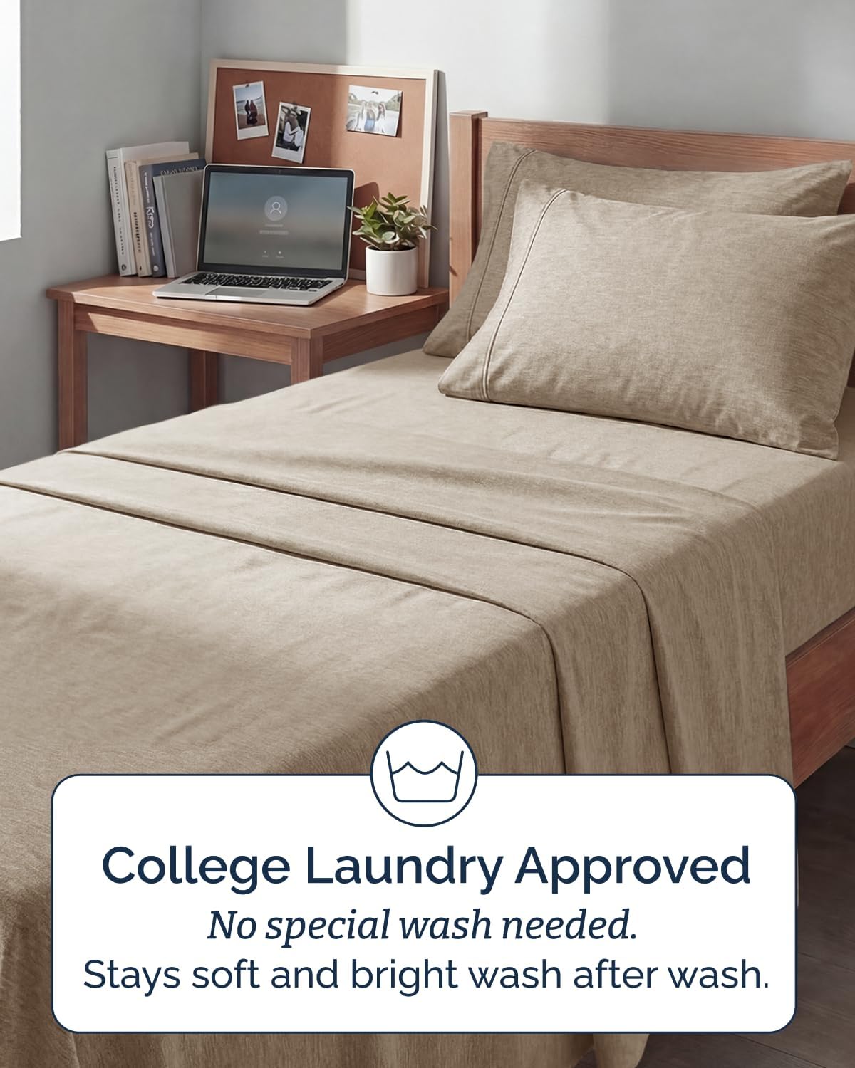 Skiennix Extra Deep Twin XL Sheet Set | 4-Piece Breathable Cooling Bedding - Soft, Wrinkle-Free, Heathered Beige