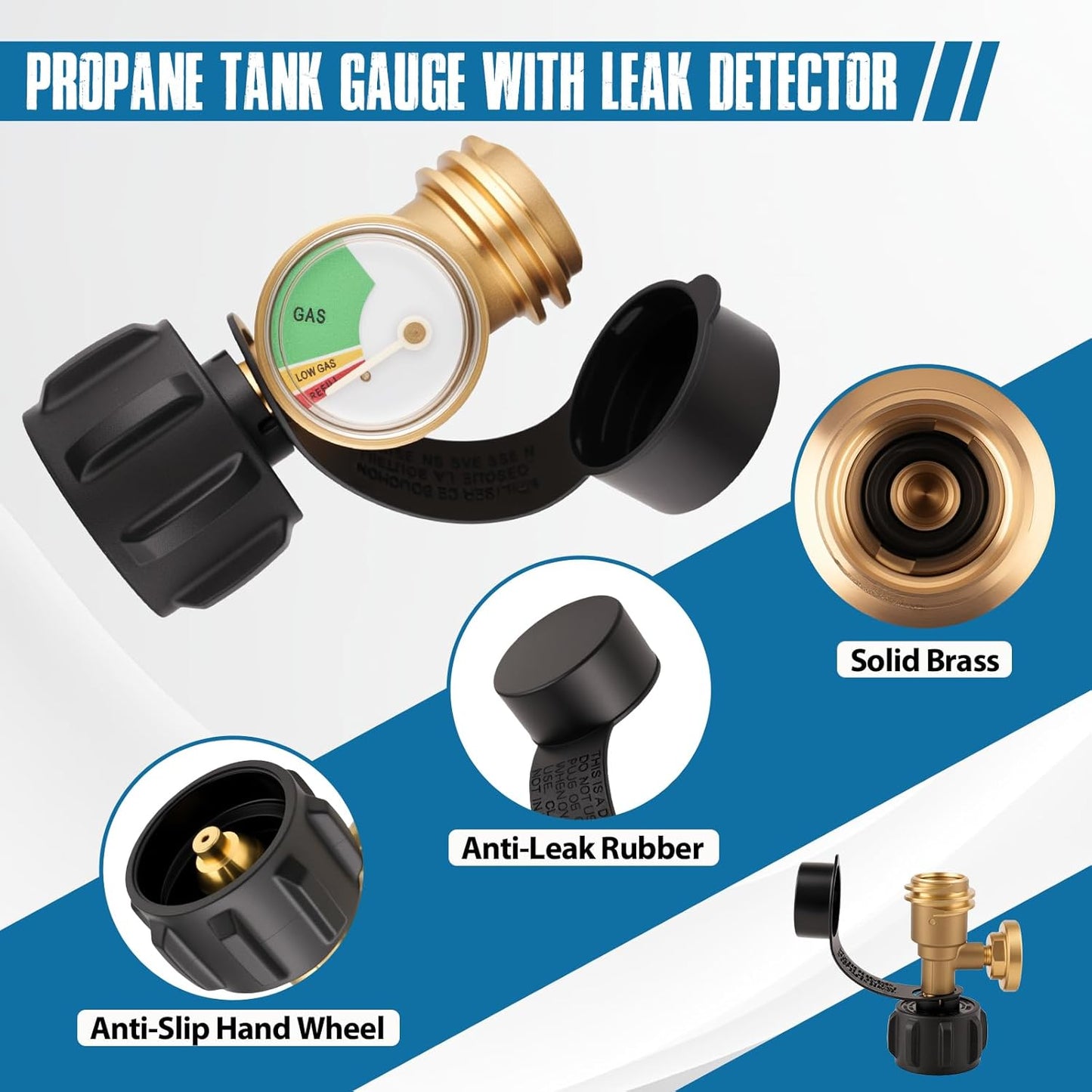 Siziviki Propane Tank Gauge Level Indicator - Leak Detector & Gas Pressure Meter for 5-40 lb Tanks | Universal QCC-1 Connection