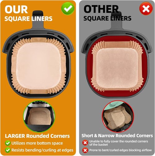 HONYAO Air Fryer Paper Liners - 10 Inch XXXL, 200 Thick Disposable Square Liners for 8-12 Qt Air Fryers