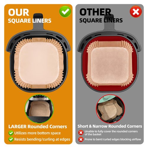 HONYAO Air Fryer Paper Liners 10 inch XXXL for 8-12 Qt Airfryer, 200pcs inch Square Thickened Disposable
