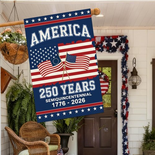 Baccessor 250th Anniversary America House Flag - Double-Sided 28x40 Inch Patriotic Banner for Outdoor Decoration