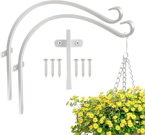 Feed Garden Iron Wall Hooks - 18-Inch Upcurled Decorative Plant Bracket Hook | 2-Pack, White