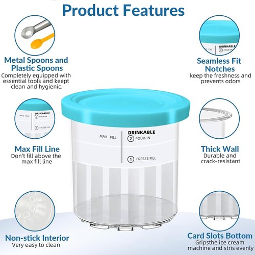 Creami Deluxe 4-Pack Pints - 24oz Ice Cream Maker Accessories with Lids & Spoons | BPA-Free, Dishwasher Safe