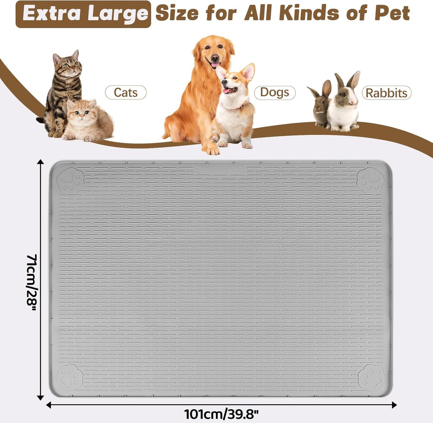 Skiennix Extra Large Cat Food Mat - 40" x 28" Non-Slip Silicone Feeding Mat | Easy to Clean, Grey
