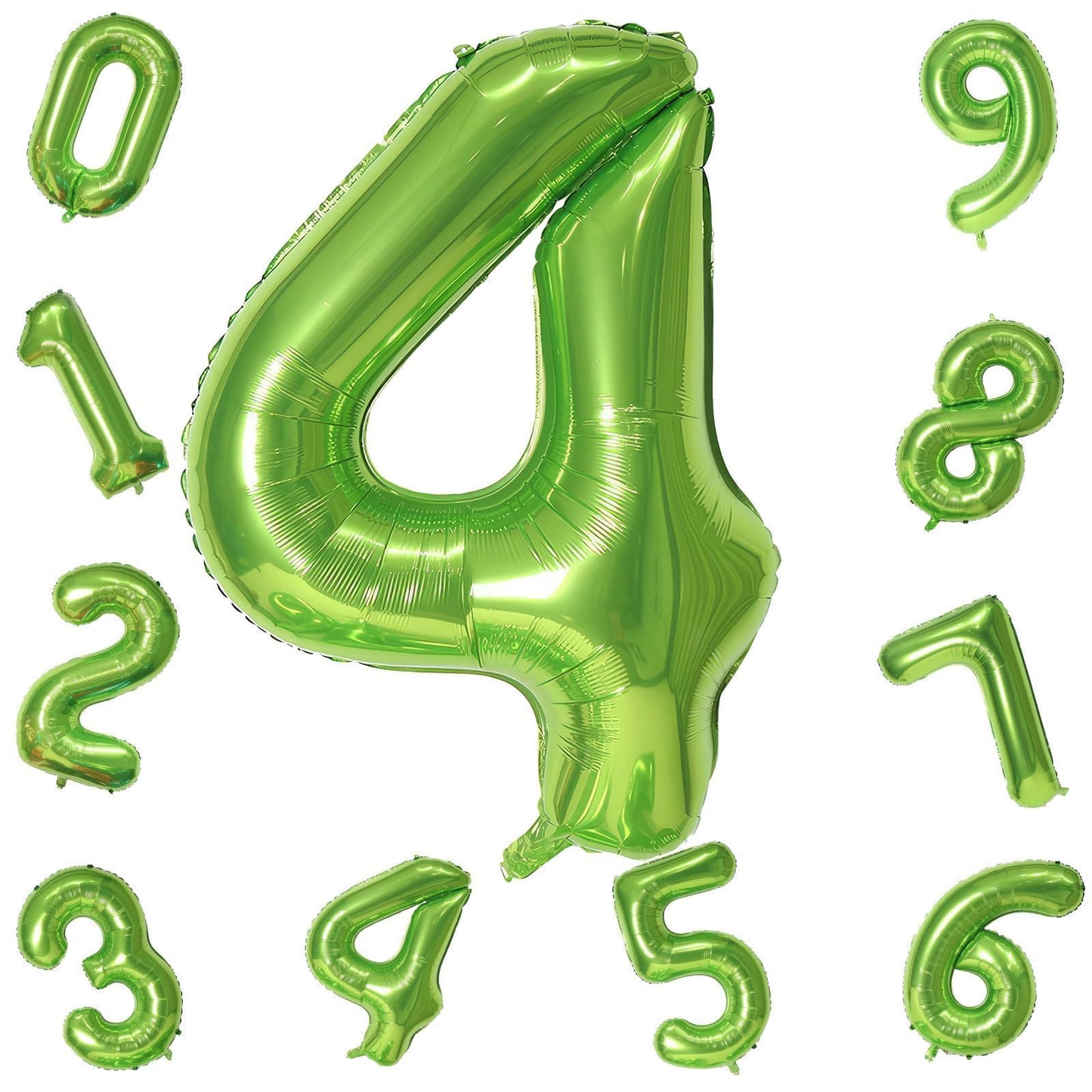 Green 4 Balloons, 40 Inch Large Foil Number Balloons Set 0-9, Self Inflate Digital 4 Helium Balloon for Boys Girls Men Women Jungle Birthday Anniversary Party Decorations Photo Shoot Supplies