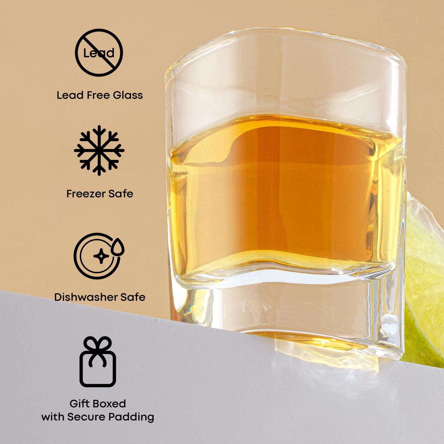 JoyJolt Glass Shot Glasses Set of 10 - City 2oz Heavy Base Square Shot Glasses, Perfect for Espresso, Tequila, Aperitif, Limoncello Liqueur