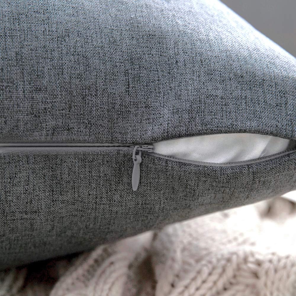 MIULEE Decorative Outdoor Throw Pillow Covers - Waterproof Faux Linen Cushion Cases | 20x12 Inch Dark Grey (Pack of 2)