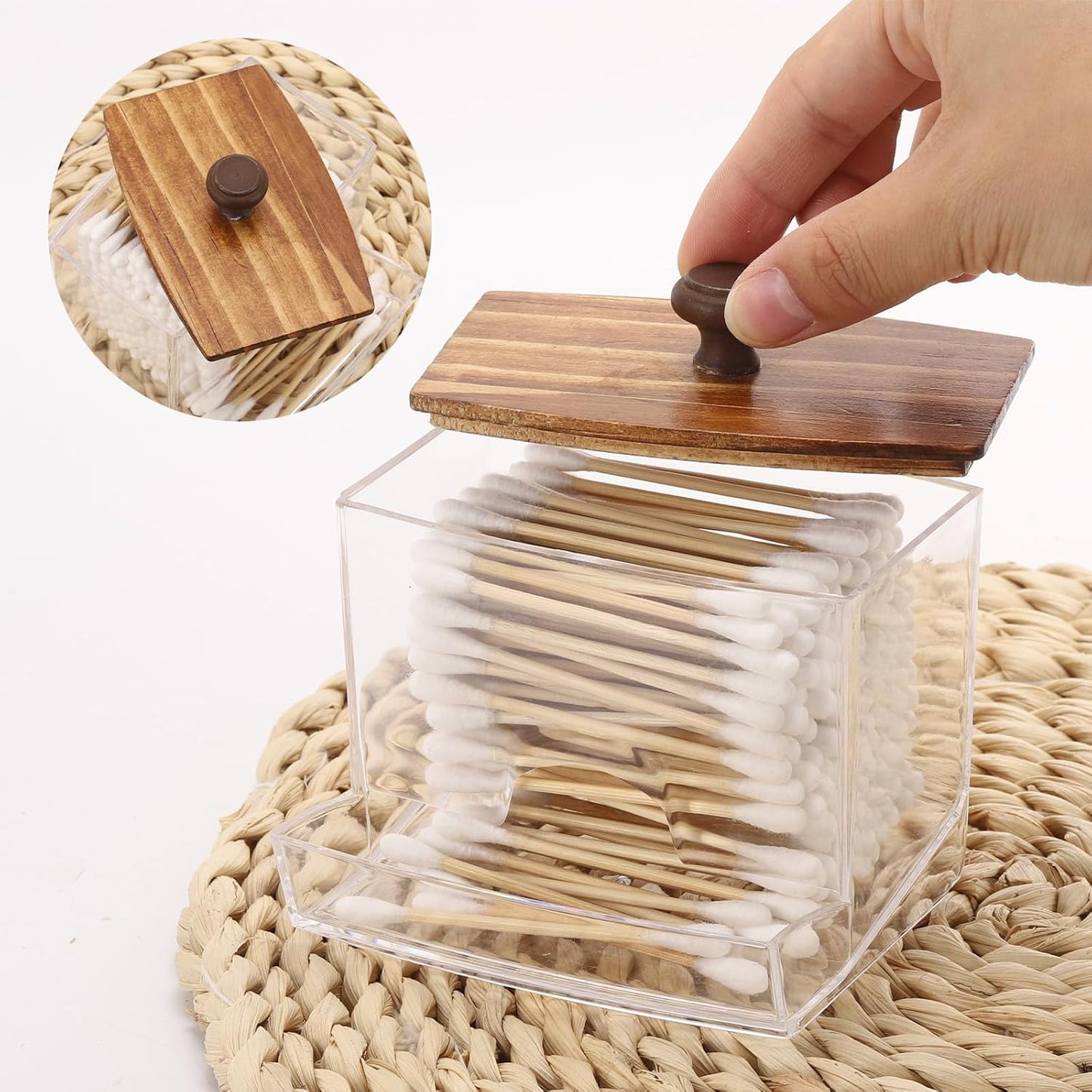 Tbestmax Qtip Holder Dispenser - 10oz Clear Bathroom Organizer for Cotton Balls, Swabs & Floss