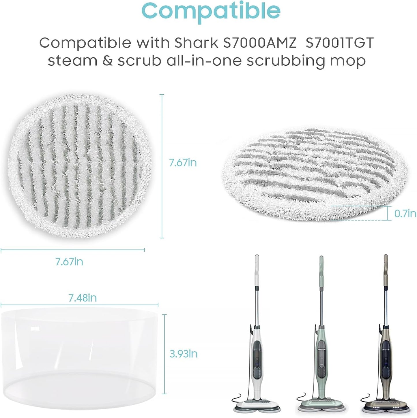 Shark 8-Pack Replacement Steam Mop Pads - Enhanced Cleaning for S8201, S8001, S7001 Series
