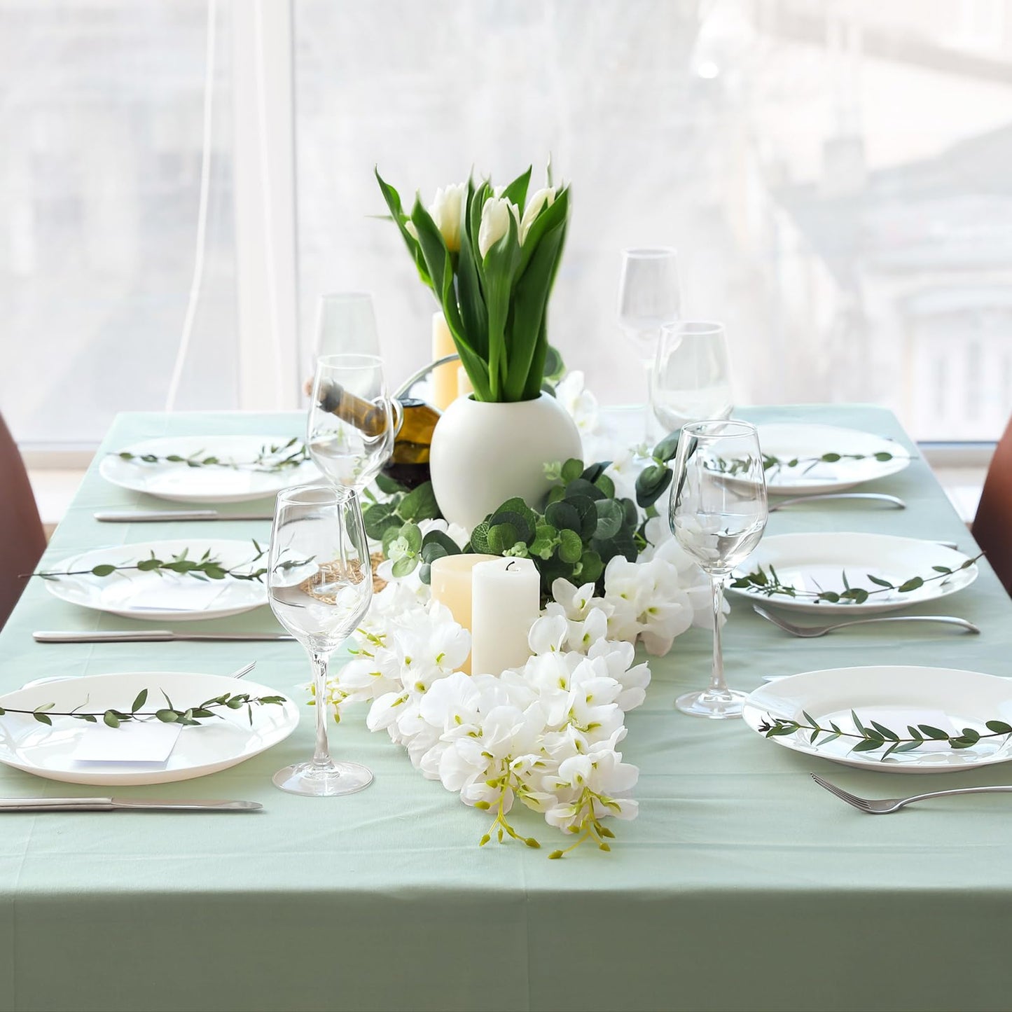 VitalCozy 4 Pcs Sage Green Tablecloths 54 x 108 Inch Gradient Table Cloths Plastic Rectangle Disposable Table Cover Waterproof Tablecloth for Wedding Bridal Birthday Party Spring