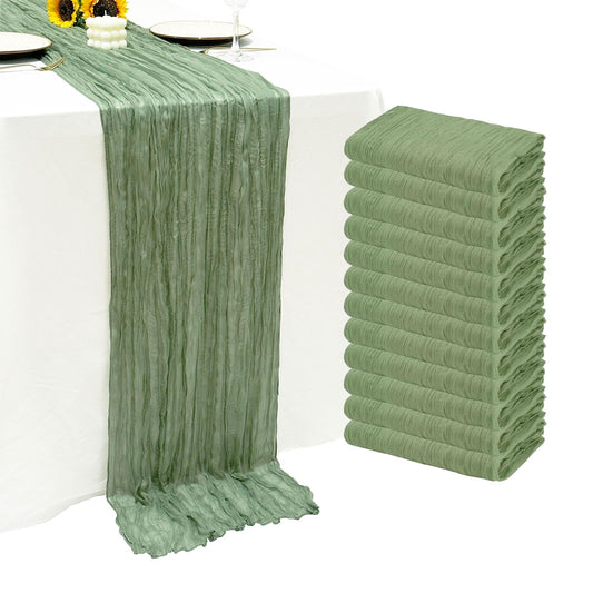 12Pack Sage Green Cheese Cloth Table Runner 10Ft Cheesecloth Table Runner Boho Gauze Table Runners Sage Green Wedding Decor for Party Bridal Shower Thanksgiving Christmas