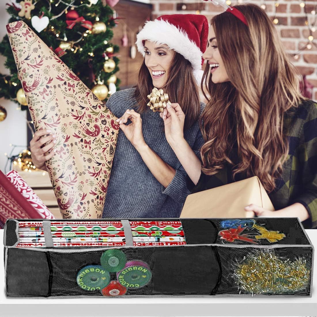 ProPik Holiday Wrapping Paper Storage Bag - 360° Swivel Hanger with Mesh Pockets | Holds 25 Rolls, 40 Inch, Black
