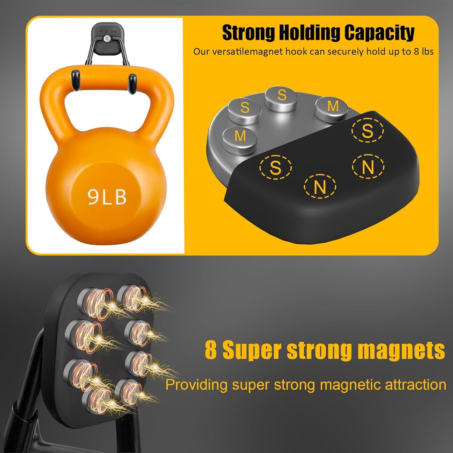 Skiennix Heavy-Duty Magnetic Garage Hooks - 2 Pack Utility Tool Organizer with Anti-Slip Coating