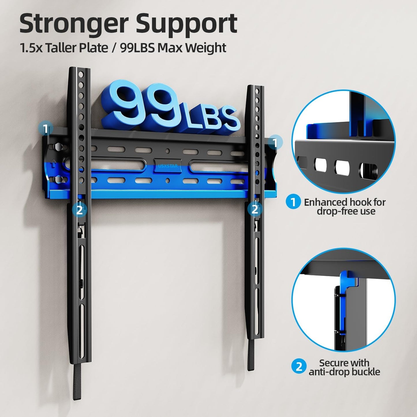 USX STAR Fixed TV Wall Mount - Ultra Slim Design for 26-60 Inch Screens | Quick Release Lock, Max VESA 400x400mm, Holds 99 lbs
